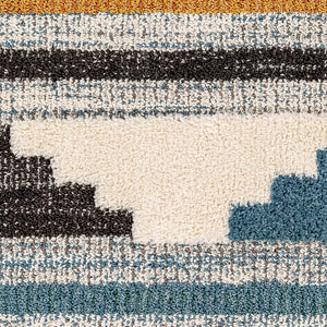Livabliss Lofty Global Pattern Polypropylene Runner Rug with Fringe Trim for Hallways Blue, White 5'3" x 7' LOF2305-537