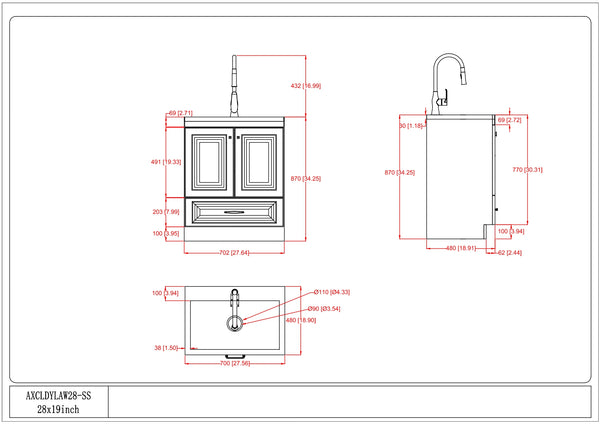English Elm Lawrence 28" Laundry Cabinet With Stainless Steel Sink & Faucet - Stylish Storage For Utility Spaces B136P158803