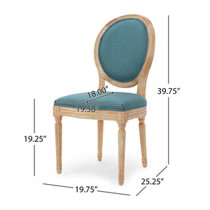 English Elm Kd French Country Rubberwood Dining Chairs Fluted Legs Padded Seat Set of 2 Teal 60352.00