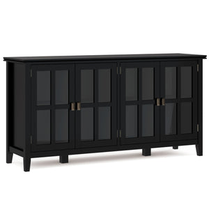 English Elm Artisan Wide 4-Door Storage Cabinet - Handcrafted Black Wood With Glass Doors For Versatile Style B136P158420
