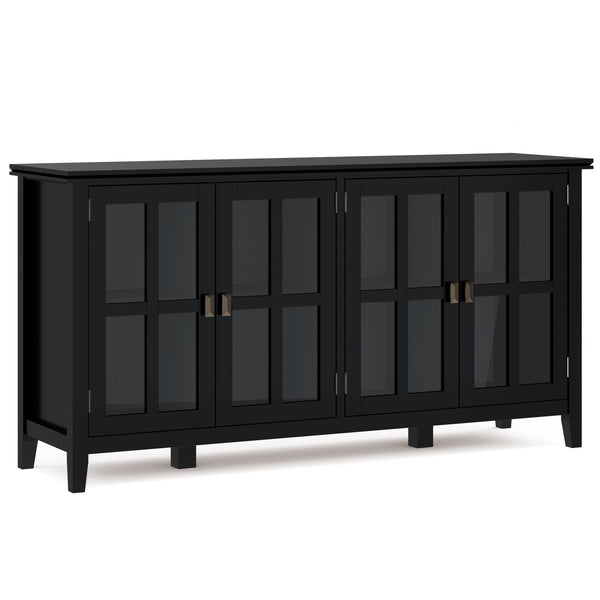 English Elm Artisan Wide 4-Door Storage Cabinet - Handcrafted Black Wood With Glass Doors For Versatile Style B136P158420