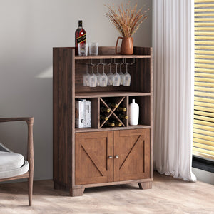 Christopher Knight Home® - Noble House - Monita Farmhouse Wooden 4 Bottle Wine Cabinet, Walnut and Dark Brown