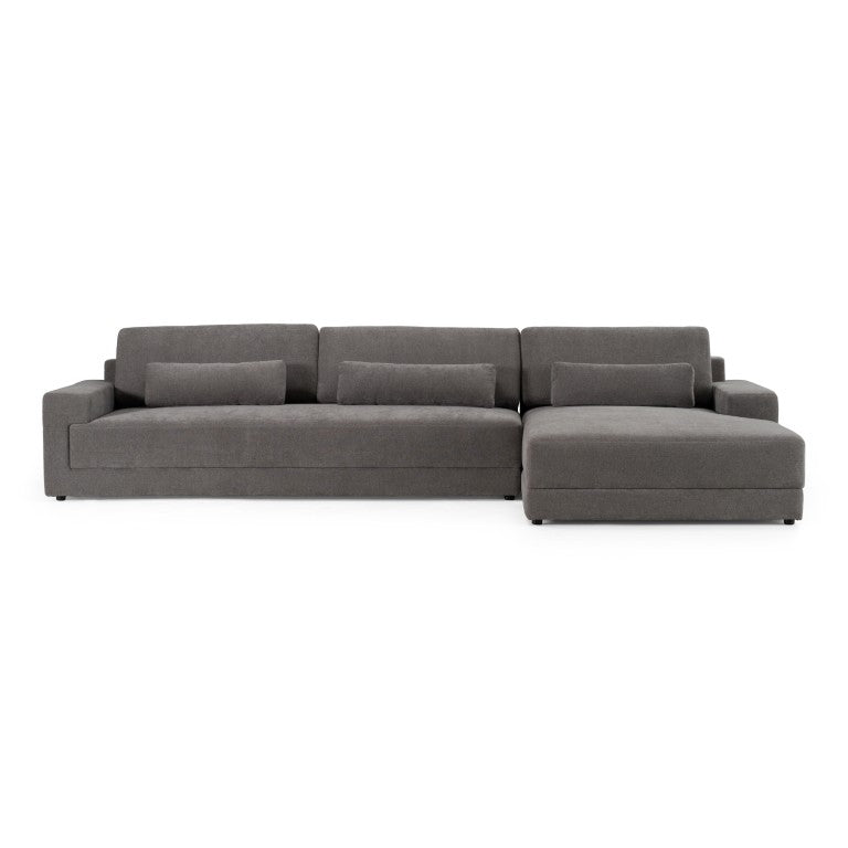 VIG Furniture Loki Contemporary Grey Fabric Right-Facing Sectional Sofa With Chaise, Pillow-Back Cushions & Throw Pillows — Durable 100% Polyester Upholstery VGAH-SF1015-SECT-GRY