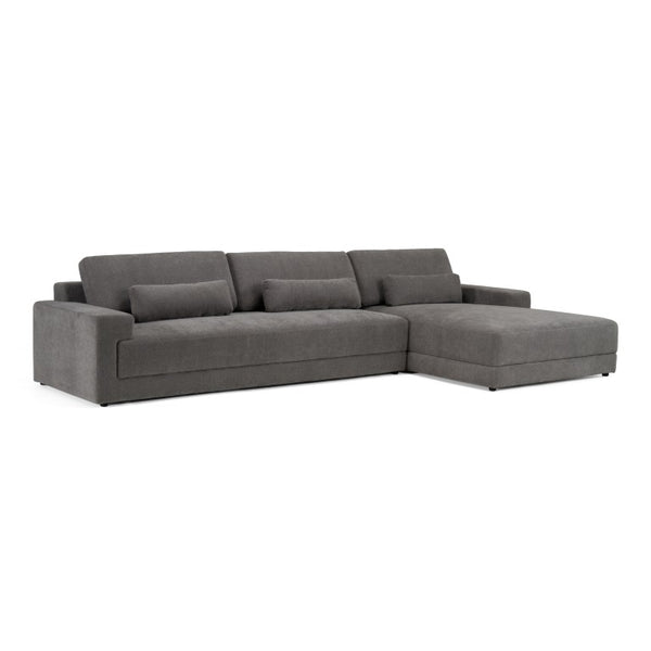 VIG Furniture Loki Contemporary Grey Fabric Right-Facing Sectional Sofa With Chaise, Pillow-Back Cushions & Throw Pillows — Durable 100% Polyester Upholstery VGAH-SF1015-SECT-GRY