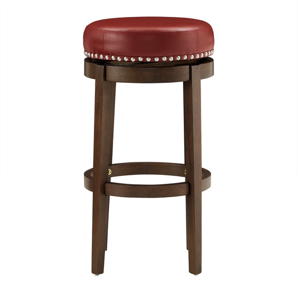 Homelegance By Top-Line Emerson Brown Finish Faux Leather 29" Swivel Bar Height Stool (Set of 2) Red Rubberwood
