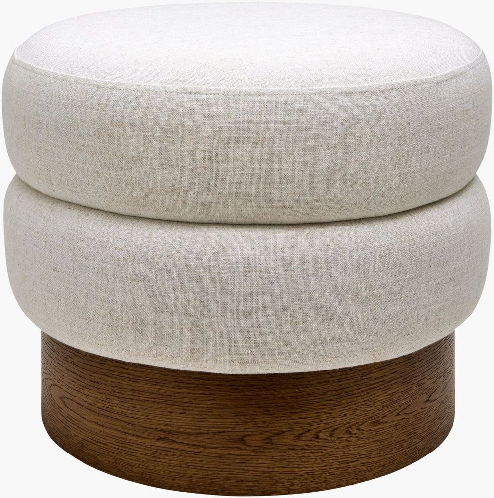 Surya Lona Square Linen Polyester Ottoman with Ash Wood Base for Living Room Seating LONA001-172222