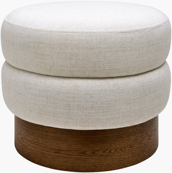 Surya Lona Square Linen Polyester Ottoman with Ash Wood Base for Living Room Seating LONA001-172222