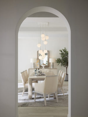 Hooker Furniture Modern Mood Leg Dining Table With Alabaster Diamond Finish, Pewter Accents, Extendable To 110" Light Brown 6850-75200-80