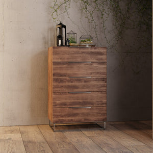 VIG Furniture Lorenzo Italian Light Oak Chest Of Drawers With 5 Soft-Close Drawers & Brushed Stainless Base VGACLORENZO-CHEST