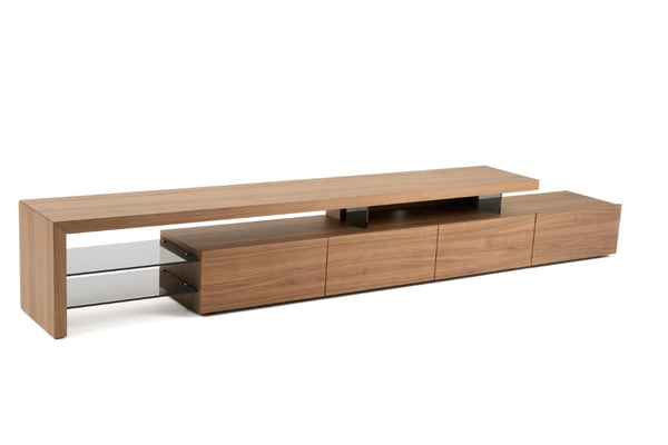 VIG Furniture Loreta Modern Walnut Tv Stand With Soft-Close Drawers, Tempered Glass Shelves, 85" Tv Support VGHB377F3