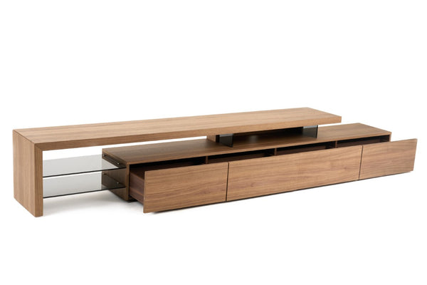 VIG Furniture Loreta Modern Walnut Tv Stand With Soft-Close Drawers, Tempered Glass Shelves, 85" Tv Support VGHB377F3