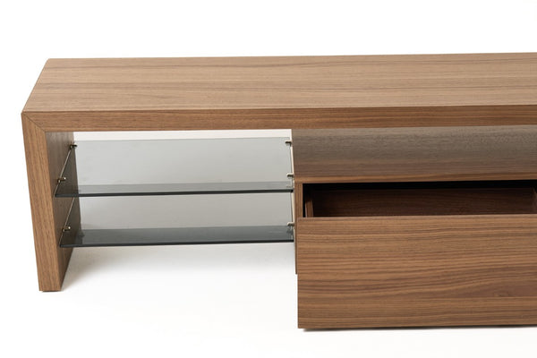 VIG Furniture Loreta Modern Walnut Tv Stand With Soft-Close Drawers, Tempered Glass Shelves, 85" Tv Support VGHB377F3