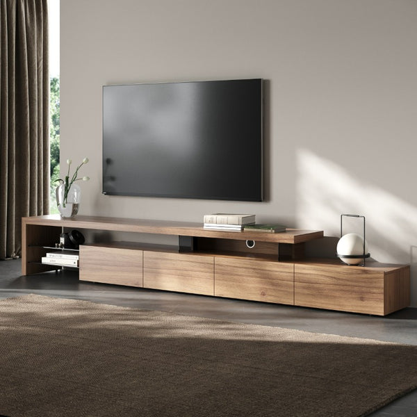 VIG Furniture Loreta Modern Walnut Tv Stand With Soft-Close Drawers, Tempered Glass Shelves, 85" Tv Support VGHB377F3