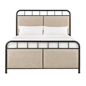 Homelegance By Top-Line Luiza Beige Upholstered Black Metal Queen Bed Brown Metal