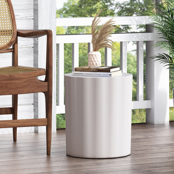 English Elm Outdoor Fluted Concrete Side Table Sculptural Wave Top Patio or Sunroom Accent 73434.00
