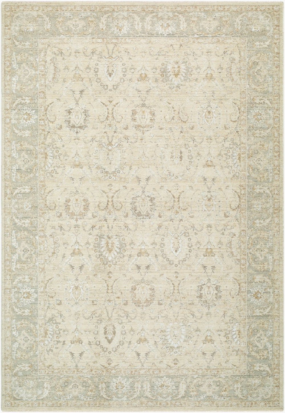 Livabliss Lotus Machine Woven Traditional Area Rug with Fringe Polypropylene Living Room Floor Accent Cream, Light Be 5' x 7'5" LOT2308-575