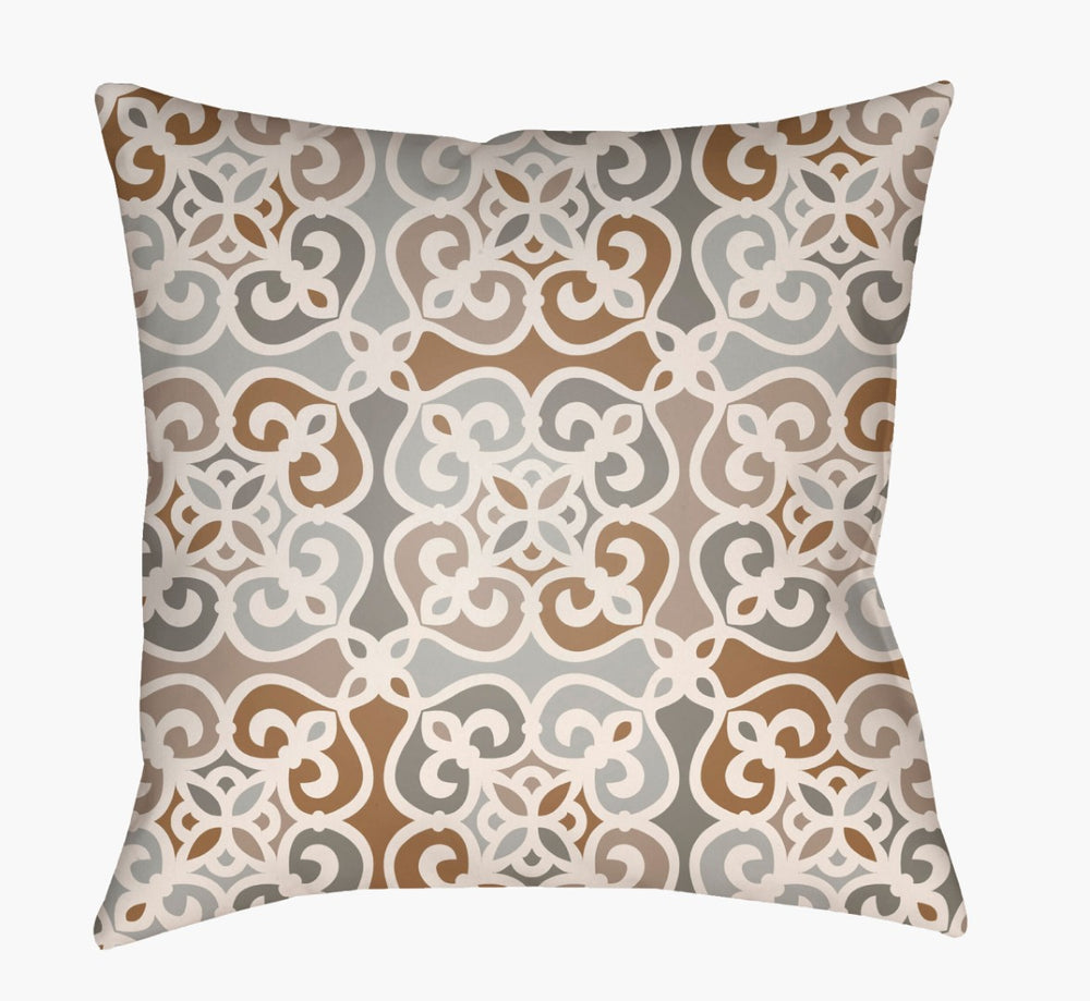 Livabliss Lolita Woven Geometric Floral Throw Pillow Vintage Inspired Accent for Sofa or Bed Taupe, Ivory 22"L x 22"W LOTA1318-2222
