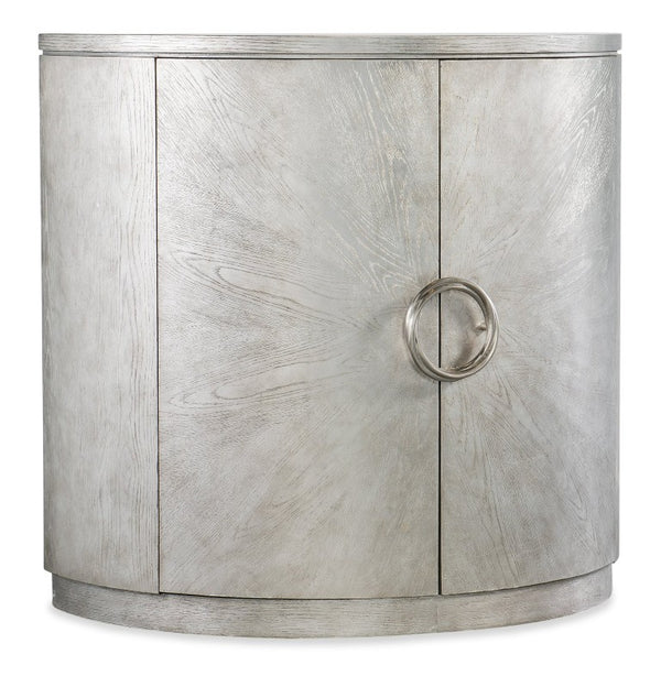 Hooker Furniture Melange Demilune Chest With Silver Leaf Finish — Transitional Oak Veneer Console With Adjustable Shelf And Twist Hardware 628-85656-95