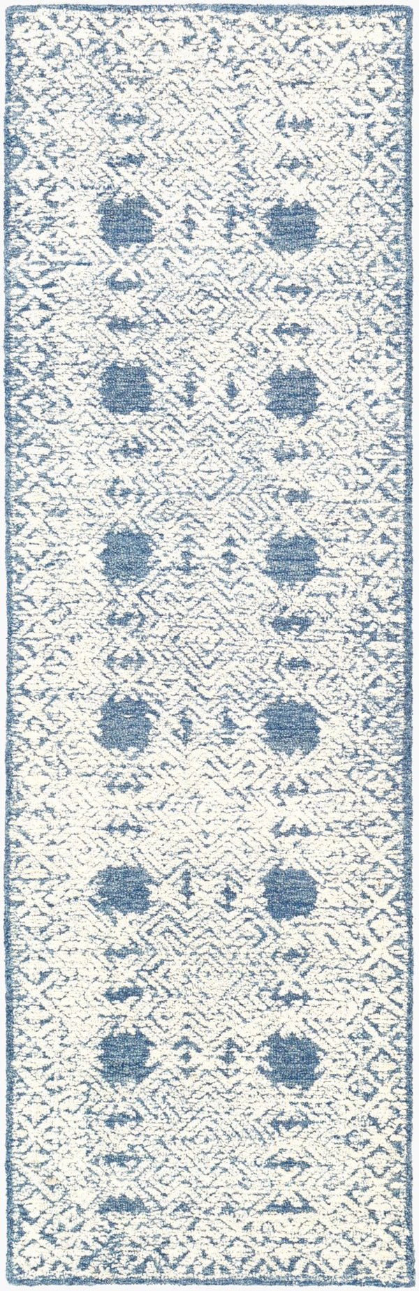 Surya Louvre 2' X 3' Handmade Wool Area Rug - Traditional Style, High/Low Texture, Easy Care, India Made Dark Blue Wool Lou2300-268