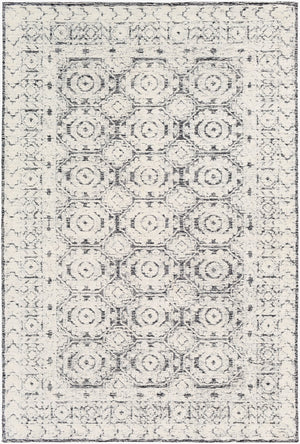 Surya Louvre 2' X 3' Handmade Wool Area Rug - Traditional Style, High/Low Texture, Easy Care, India Made Black Wool Lou2303-46