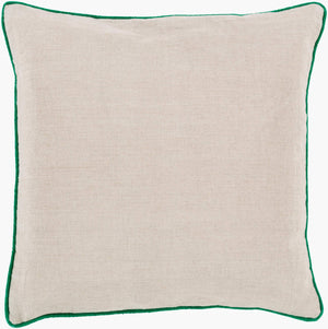 Surya Linen Piped Accent Pillow 18"X18" - Pure Linen, Modern Elegance For Effortless Home Decor Style Emerald Linen Lp002-2222