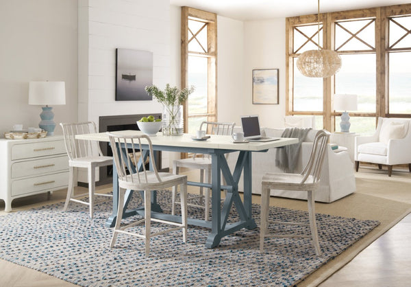 Hooker Furniture Serenity Friendship Table With Sandblasted Oak Top & Seaspray X-Base, Counter-Height W/ 2 Leaves (88") 6350-75206-46