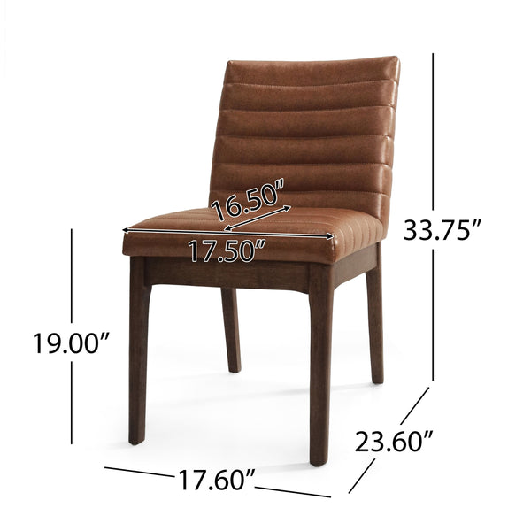 English Elm Upholstered Parsons Dining Chairs Set of 2 Channel Stitch Mid-century Walnut Frame 73471.00PUCOGN