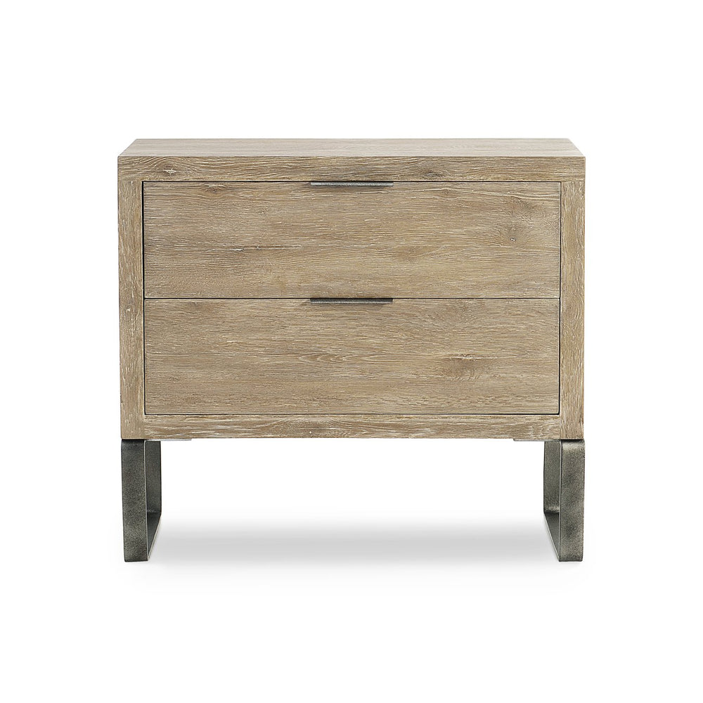 Bernhardt Bernhardt Tribeca Nightstand Aurum Oak With Textured Steel Sled Base, Soft-Close Drawers & Usb Charging 333229