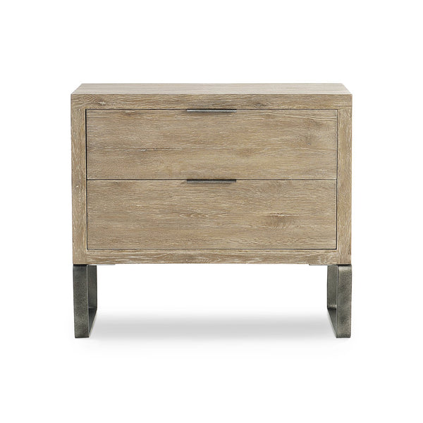 Bernhardt Bernhardt Tribeca Nightstand Aurum Oak With Textured Steel Sled Base, Soft-Close Drawers & Usb Charging 333229