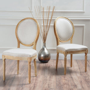 English Elm Kd French Country Rubberwood Dining Chairs Fluted Legs Padded Seat Set of 2 Beige 60352.00GRE
