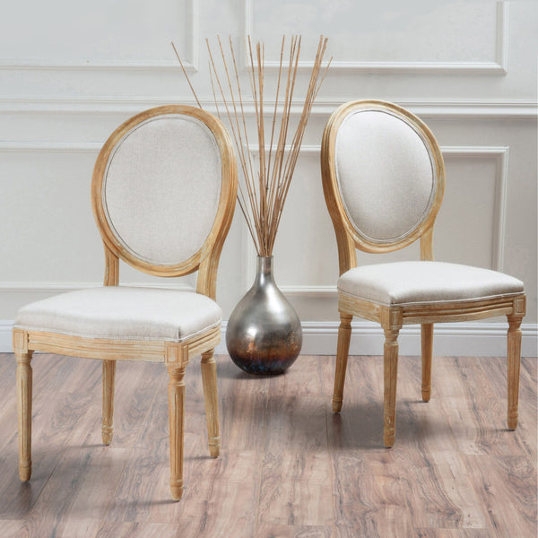 English Elm Kd French Country Rubberwood Dining Chairs Fluted Legs Padded Seat Set of 2 Beige 60352.00GRE