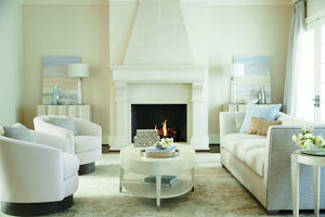 Bernhardt Bernhardt East Hampton Oval Cocktail Table In Cerused Linen Ash, 56" Large Coffee Table With Shelf 395013