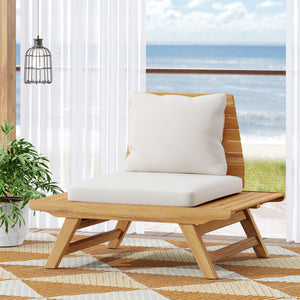 English Elm Christopher Knight Home® - SEDONA Acacia Wood Slatted Club Chair with Wide Seats, Water-Resistant Cushions for Patio Comfort Teak 40.25 L x 32 W x 10.75 H 63744.00WHI