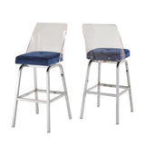 Homelegance By Top-Line Darrion Velvet Bar Height Swivel Stools (Set of 2) Blue Metal