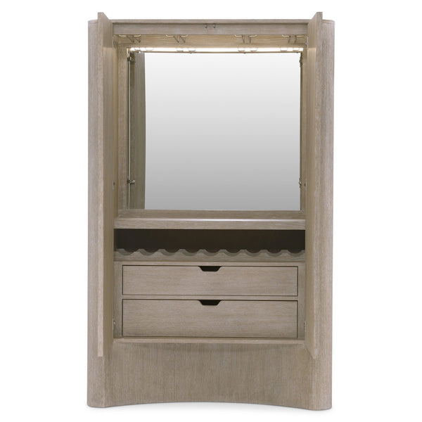 Bernhardt Bernhardt Loggia Bar Cabinet With Aria Wire-Brushed Oak, Fluted Doors, Mirrored Back & Lighting 345845