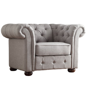 Homelegance By Top-Line Pietro Tufted Scroll Arm Chesterfield Chair Grey Linen