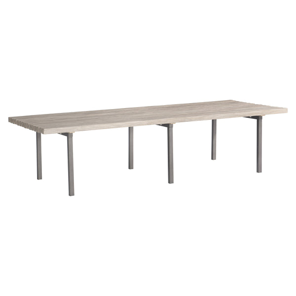Bernhardt Bernhardt Kingston Teak Cocktail Table 62" — Sea Oat Slatted Top, Gun Metal Legs, Outdoor Durable Elegance X07021