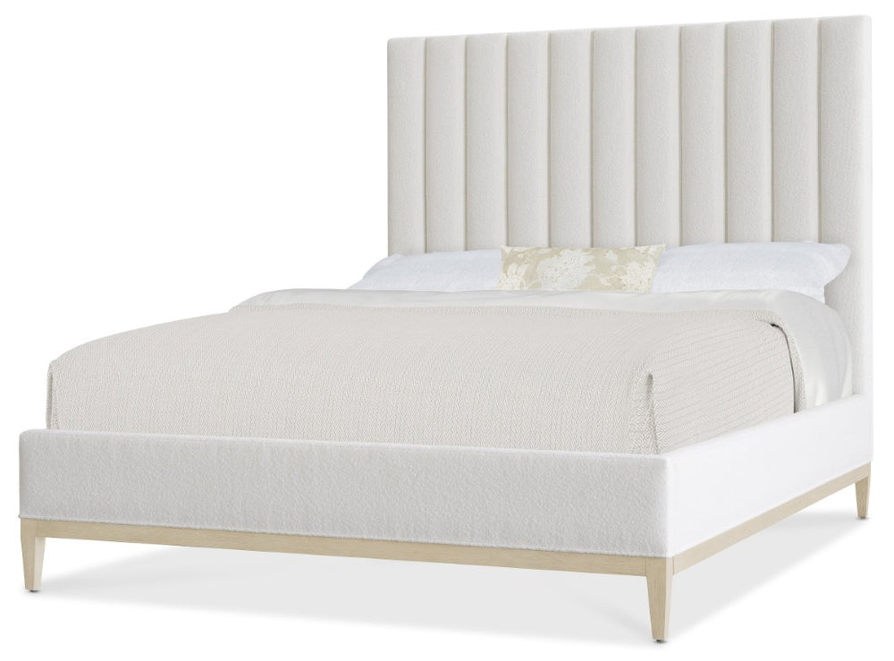 Hooker Furniture Cascade Queen Upholstered Bed With Channeled Headboard, Wolf Pearl Fabric & Terrain Oak Base 88.50 L x 65.25W x 62.00H 6120-90350-80