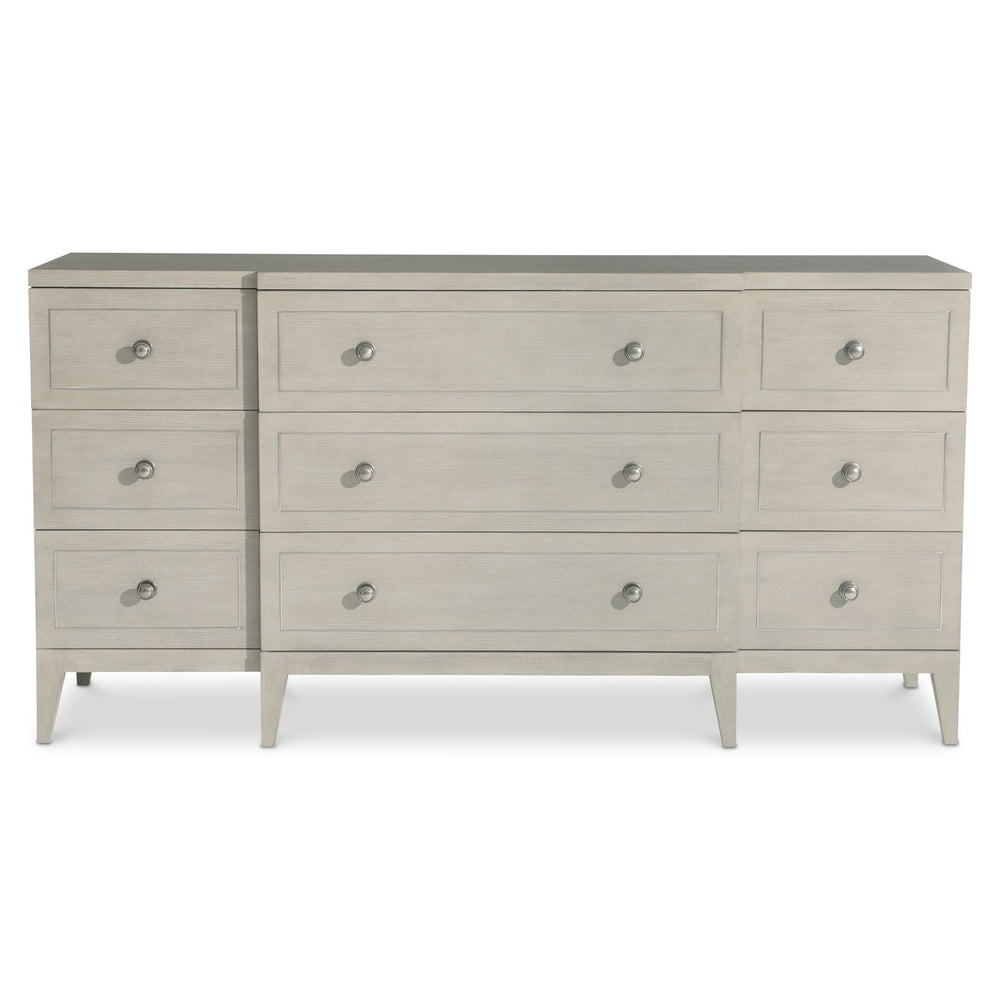 Bernhardt Bernhardt Cornelia Dresser — 9-Drawer Solid Ash Nebbia Finish, Brushed Stainless Inlays & Soft-Close 331052