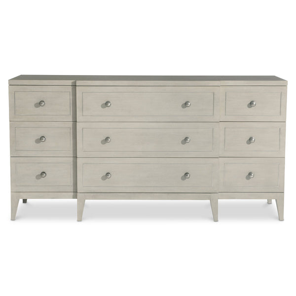 Bernhardt Bernhardt Cornelia Dresser — 9-Drawer Solid Ash Nebbia Finish, Brushed Stainless Inlays & Soft-Close 331052
