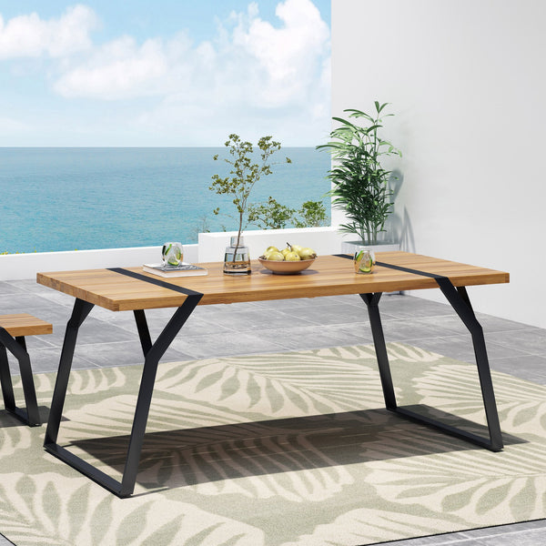 English Elm Christopher Knight Home® - ZORA Acacia Wood Dining Table with Iron Frame, Industrial Teak Finish, 70.75" Long Patio Centerpiece 72265.00BLK