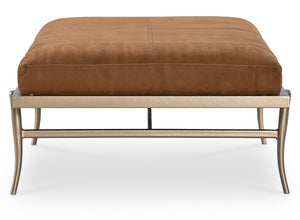 Hooker Furniture Melange Tobin Top Grain Leather Cocktail Ottoman with Gold Metal Base 628-80562-95