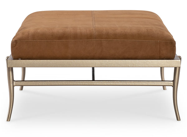 Hooker Furniture Melange Tobin Top Grain Leather Cocktail Ottoman with Gold Metal Base 628-80562-95