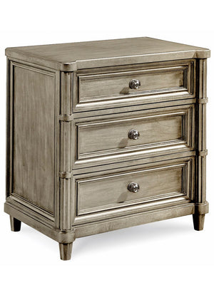 A.R.T. Furniture Morrissey Transitional Nightstand With Usb Port, Three Drawers & Stunning Bezel Finish In Parawood Silver, Silver Parawood Solids,Primavera Veneers,Metal 218140-2727