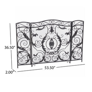 English Elm Waterbury Wrought Iron Fireplace Screen with Ornate Scrollwork and Camelback Silhouette 55341.00SIL