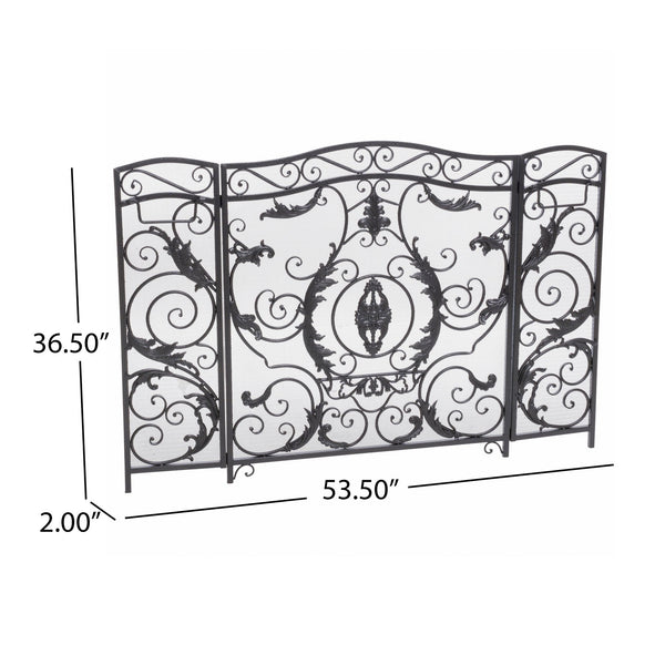English Elm Waterbury Wrought Iron Fireplace Screen with Ornate Scrollwork and Camelback Silhouette 55341.00SIL