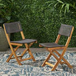 English Elm Christopher Knight Home® - HILLSIDE Woven Bistro Chair Set of 2 — Folding Wood Patio Seating with Handcrafted Caning, Low-Maintenance Comfort Brown 65092.00