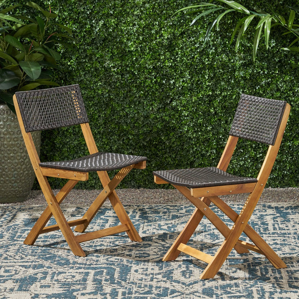 English Elm Christopher Knight Home® - HILLSIDE Woven Bistro Chair Set of 2 — Folding Wood Patio Seating with Handcrafted Caning, Low-Maintenance Comfort Brown 65092.00