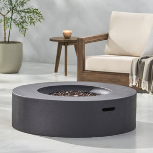English Elm Lightweight Concrete Round Outdoor Fire Pit 50000 Btu Modern Low Profile Dark Gray 59240.00-50K