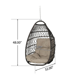 English Elm Christopher Knight Home® - Elijah Elegant Foldable Hanging Wicker Chair With Plush Cushions For Cozy Outdoor Relaxation 70604.00DTN